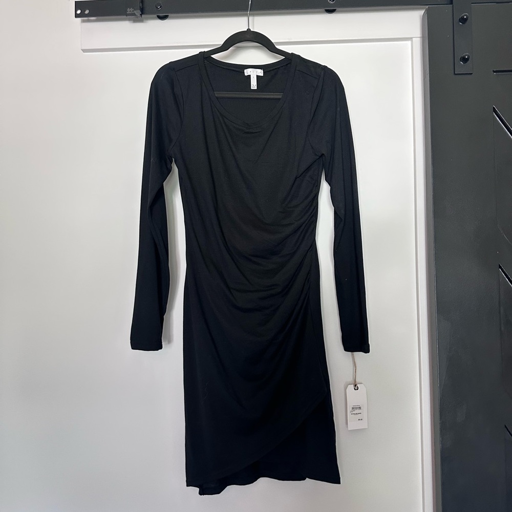 Leith Black Draped Long Sleeve Dress NWT